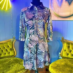 Vintage Y2K United Colors Of Benetton Futuristic Metallic Abstract Satin Dress